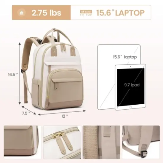 Itopfox Large Capacity Diaper Backpack with Changing Pad, Insulated Pockets, Stroller Buckles, Waterproof, Laptop Compartment, Beige-Khaki image {6}