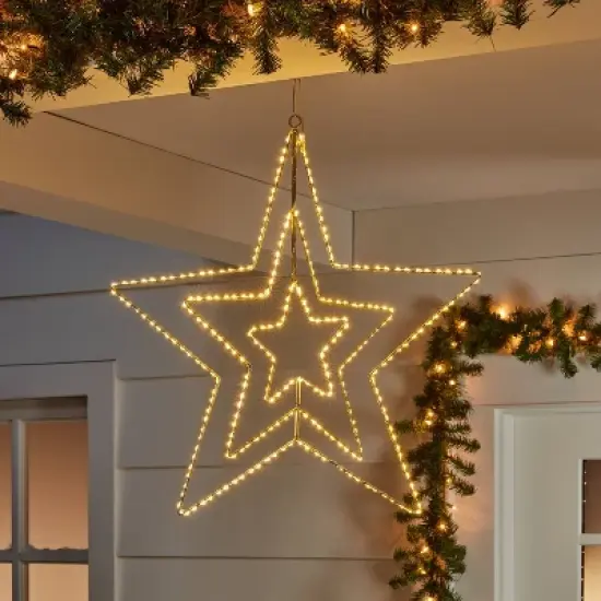 22.5" 287ct LED 3D Silver Star Dewdrop Christmas String Lights Warm White with Silver Wire - Wondershop&trade; image {1}