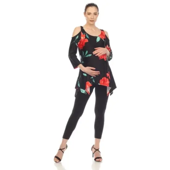 Maternity Floral Printed Cold Shoulder Tunic image {4}