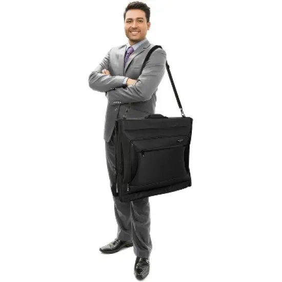 WallyBags Solutions Premium Garment Bag with shoulder strap and multiple pockets, 45 Inch Black image {8}