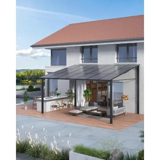 GustoWave 12'x 14' Wall Mounted Gazebo, Hardtop Lean-to Pergola for Deck, Porch, Backyard, Garden image {7}