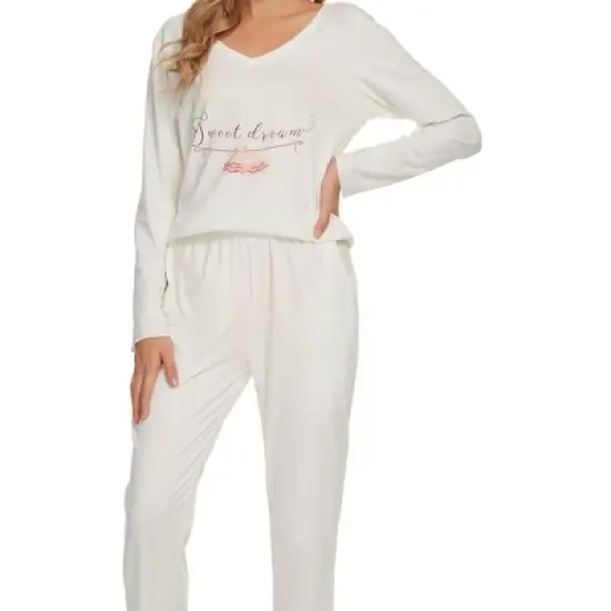 cheibear Womens Sleepwear Lounge V-Neck Soft Nightwear with Pants Long Sleeve Pajama Set image {4}