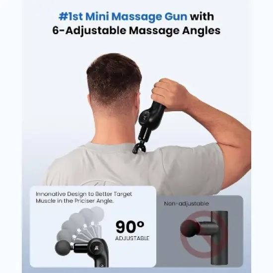 BOB AND BRAD D2 Mini Massage Gun with 6 Adjustable Angles, Deep Tissue Percussion Muscle Massager, Portable Travel Massage Gun with 5 Speeds & 5 Heads image {1}