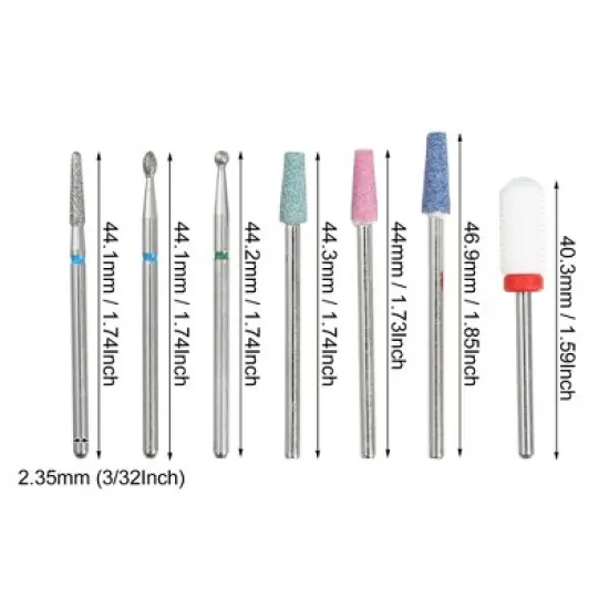 Unique Bargains Emery Nail Drill Bits Set for Acrylic Nails 3/32 Inch Nail Art Tools 40.3mm Length Colorful 7 Pcs image {3}