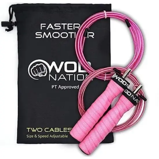 WOD Nation Attack Speed Adjustable Jump Rope With Two Cable Skipping Workout System, One Thick & One Light 11 Foot Cable image {10}