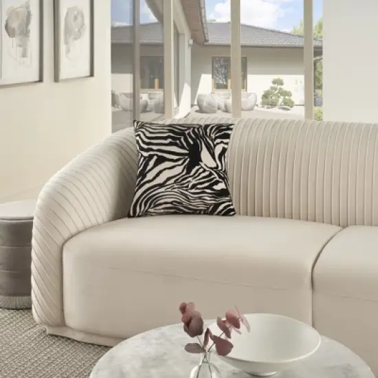 Mina Victory Sofia Jaquard Zebra Velvet 18" x 18" Black Indoor Throw Pillow image {2}