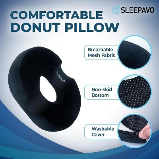 Sleepavo Butt Donut Pillow for Tailbone Pain Relief Cushion - Hemorrhoid Pillows - Sitting Butt Pillow for Office Chair - Sitting Donut Seat Cushion image {2}
