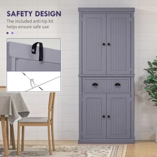 TIRAMISUBEST 72" Pantry Cabinet - Farmhouse Kitchen Storage with 4 Doors, Drawer & Adjustable Shelves, Navy Blue Accent Cabinet image {6}