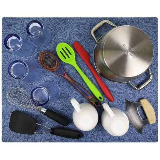 Drymate 19"x24" Dish Drying Mat - Borage Blue Stucco: Kitchen Drying Mat for Dishes, Machine Washable, Polyester image {3}