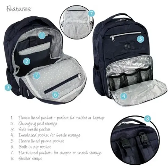 Hudson Baby Premium Diaper Bag Backpack and Changing Pad, Navy, One Size image {3}