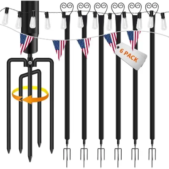 Sandinrayli Outdoor String Light Poles 9 ft. LED String Light Set Pole with Hooks, for Garden Lawn Patio Decor (6-Pack) image {8}