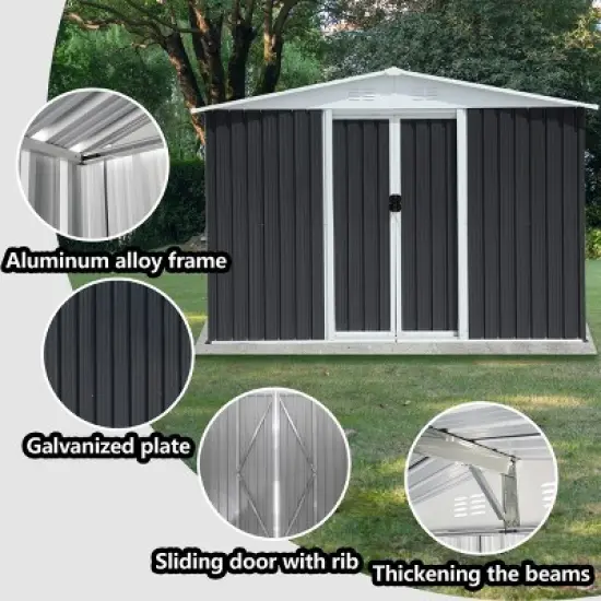8x6 FT Outdoor Storage Shed with Sloped Roof and Lockable Doors, Weather-Resistant Metal Tool Shed for Backyard or Garden&ndash;The Pop Home image {5}