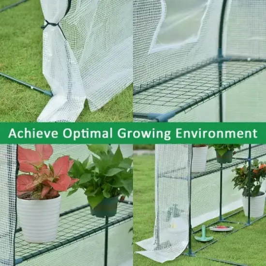 Aoodor 6.7ft. x 3.3ft. x 7.2ft. Outdoor Walk-in Greenhouse Lean to Portable Wall Two Doors image {2}