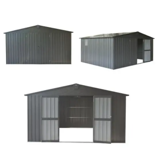 11'x9' Outdoor Storage Shed With 2 Built-in Windows, Galvanized Steel Frame, Sloping Roof Metal Tool Shed, Storage Cabinet For Lawn image {3}