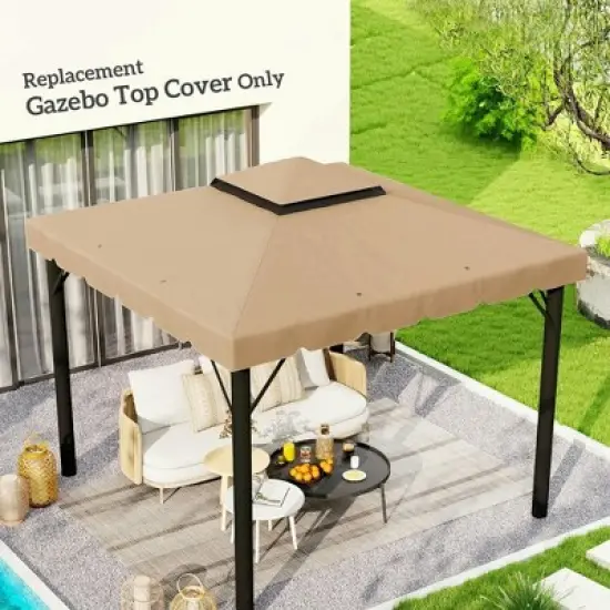 Resenkos Canopy Replacement Cover, Gazebo Canopy Top Replacement, 9.8'x9.8' Gazebo Replacement Canopy, Khaki Brown image {6}