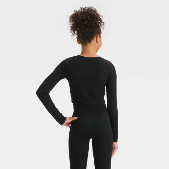 Girls' Long Sleeve Notch Neck Seamless T-Shirt - art class&trade; image {1}