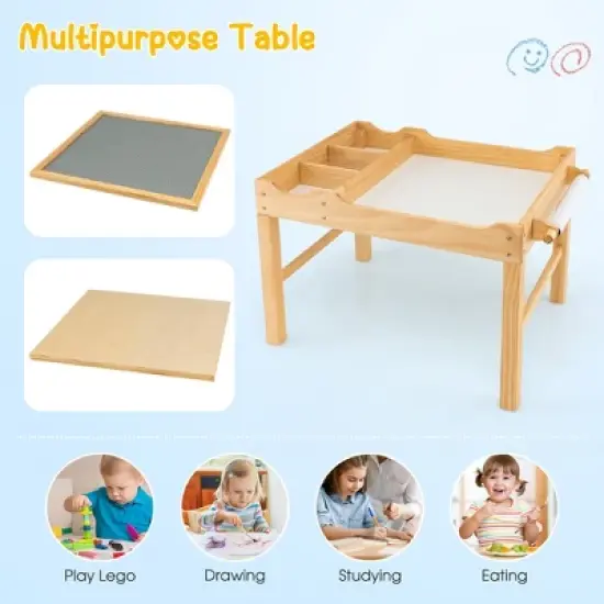 Costway Kids Multi Activity Play Table Wooden Building Block Desk w/ Storage Paper Roll image {7}