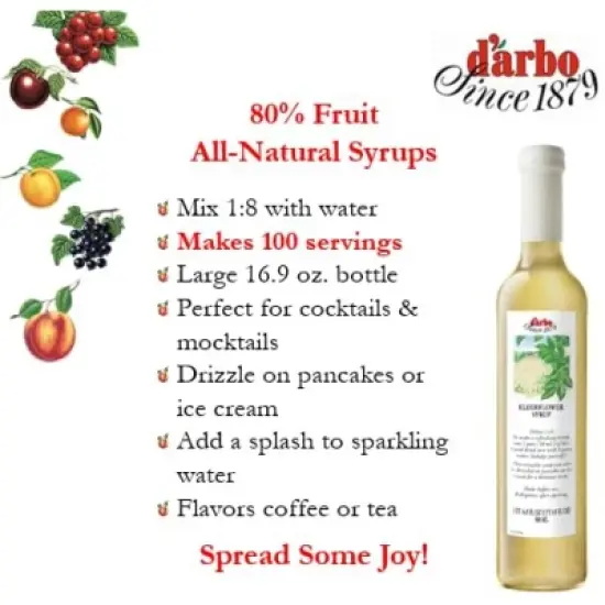 D'Arbo Elderflower Syrup 16.9 Fl. Oz. / 500 ml (Pack of 2) image {1}
