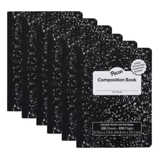 Composition Book - Black Marbles - 9/32 in Ruling with Red Margin 9-3/4" x 7-1/2" - 100 Sheets - Pack of 6 image {1}