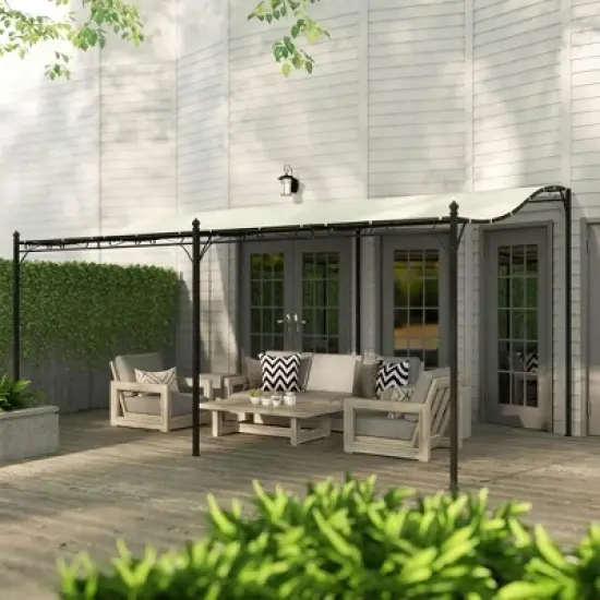 Resenkos Outdoor Garden Gazebo, Sunshade Gazebo Canopy,10' x 16' Wall-Mounted Outdoor Pergola Canopy with Drainage Holes, Cream White image {12}