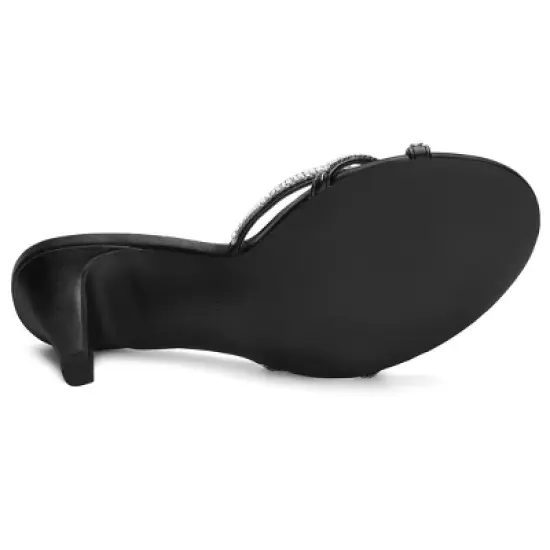 Allegra K Women's Rhinestone Strappy Heel Mules image {4}