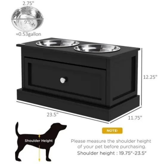 Kumasinova Dog Food Storage Container,Elevated Dog Bowls with Storage Drawer Containing Large 11L Capacity,Black image {2}