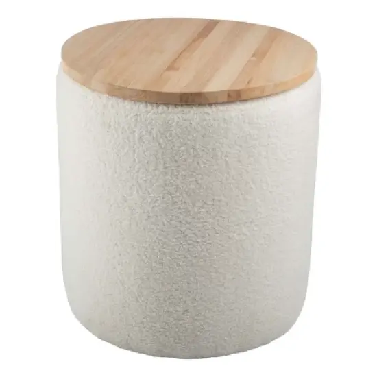 Lavish Home Storage Ottoman with Wood Top, Cream image {9}