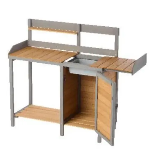 PAGED Outdoor Potting Bench, Wooden Potting Table with Cabinet and Spacious Surface for Backyard Garage, Workshop & Outdoor Use image {7}