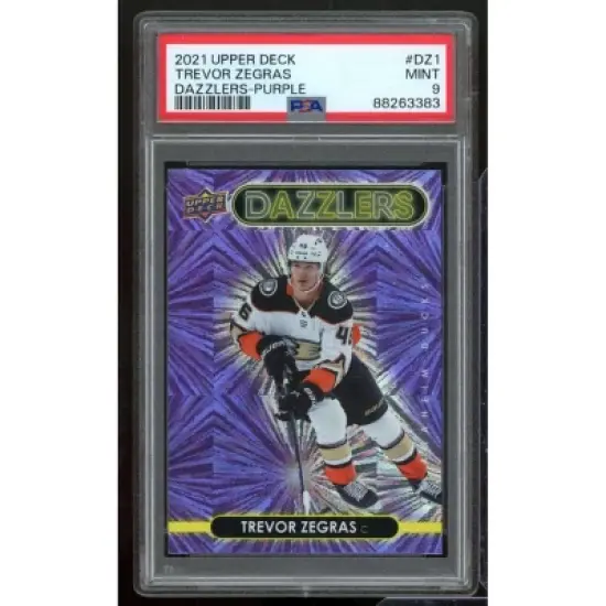 Trevor Zegras Card 2021-22 Upper Deck Dazzlers Purple #DZ-1 PSA 9 image {2}