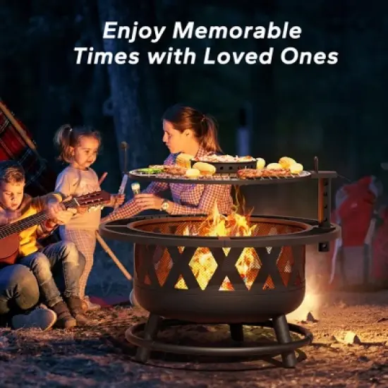 UPTION Steel Outdoor Fireplace with Side Tables image {5}