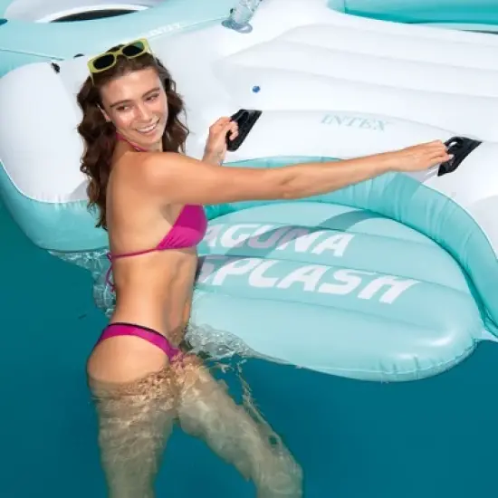 Intex Laguna Splash Island Outdoor Floating Water Raft with 2 Detachable Solo Lounge Tubes, Connectors, Built-In Cupholders, and Grab Handles, Blue image {3}