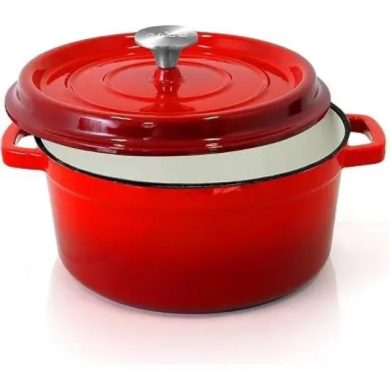 NutriChef 5 Quart Enameled Round Cast Iron Dutch Oven with Self Basting Lid, Red image {6}