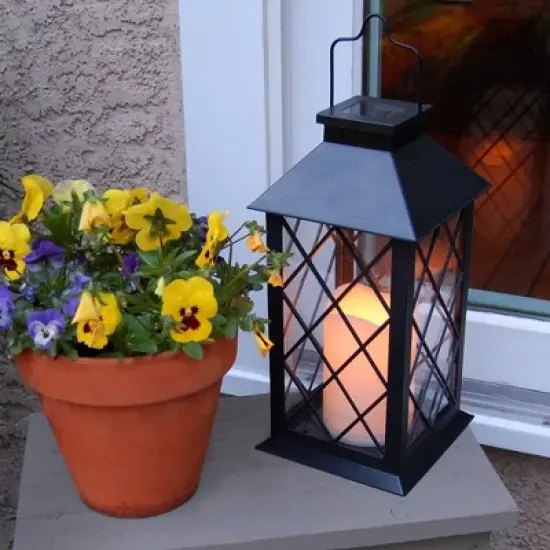 LumaBase Solar-Powered Lantern with LED Candle - Black Tudor image {3}