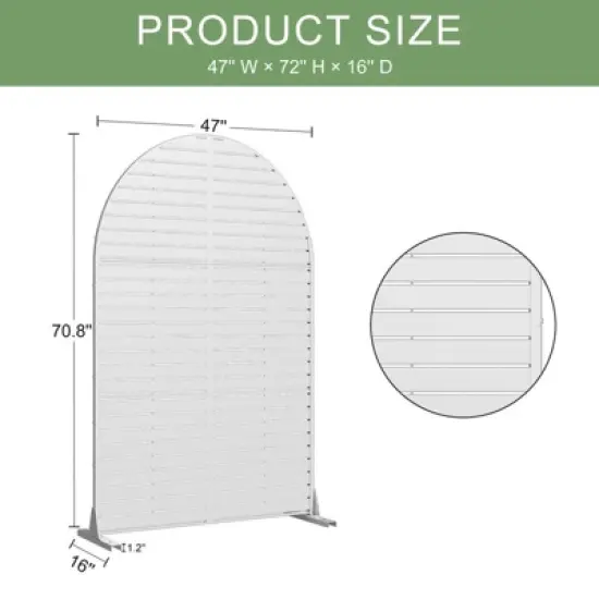 PexFix 72 x 47 Inch Louvered Arch Metal Privacy Screen Freestanding Outdoor Divider Panel for Patio Deck Balcony Heavy Duty Base Weatherproof White image {4}