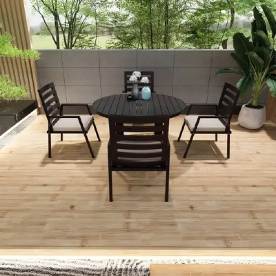 LeisureMod Round Outdoor Aluminum Dining Table for Modern Home, Patio, Backyard Garden Chelsea Collection image {2}