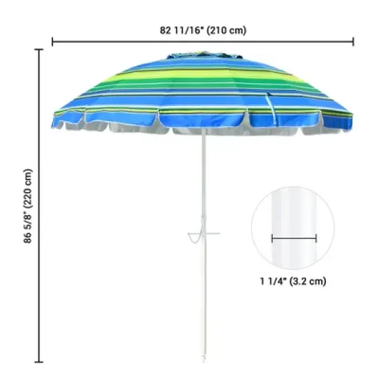 Yescom 7Ft Striped Outdoor Umbrella UV Protection Sunshade Tilt Sand Anchor Green+Blue image {6}