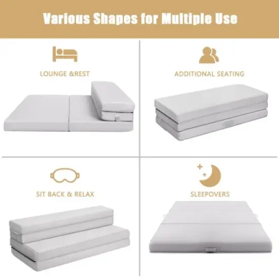 Costway 4'' Queen Size Foam Folding Mattress Sofa Bed Guests Floor Mat Carrying Handles image {8}