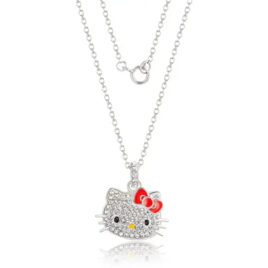 Hello Kitty Womens Silver Plated Clear Crystal Hello Kitty Pendant, 18'' image {3}