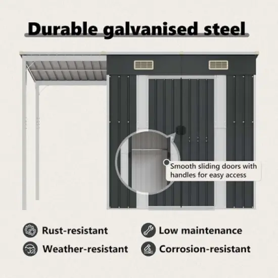 vidaXL Garden Shed with Extended Roof Outdoor Backyard Storage House Steel - Anthracite image {9}