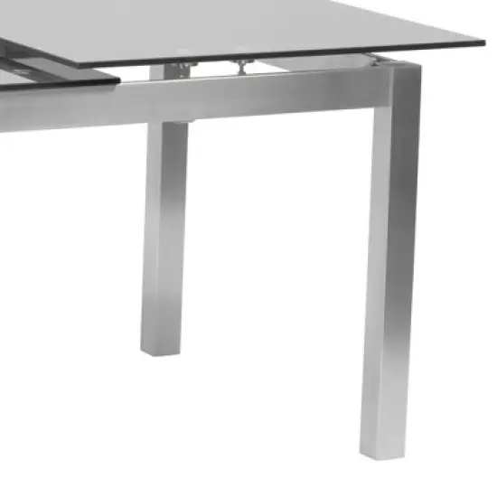 IvanExtendable Dining Table in Brushed Stainless Steel and Gray Tempered Glass Top - Armen Living image {6}