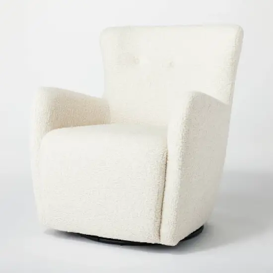 Kessler Swivel Accent Chair Cream Faux Shearling - Threshold&trade; designed with Studio McGee: Luxury Glam Furniture, No Assembly Required image {2}