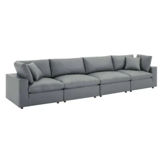 Commix Down Filled Overstuffed Vegan Leather 4 Seater Sofa - Modway image {1}