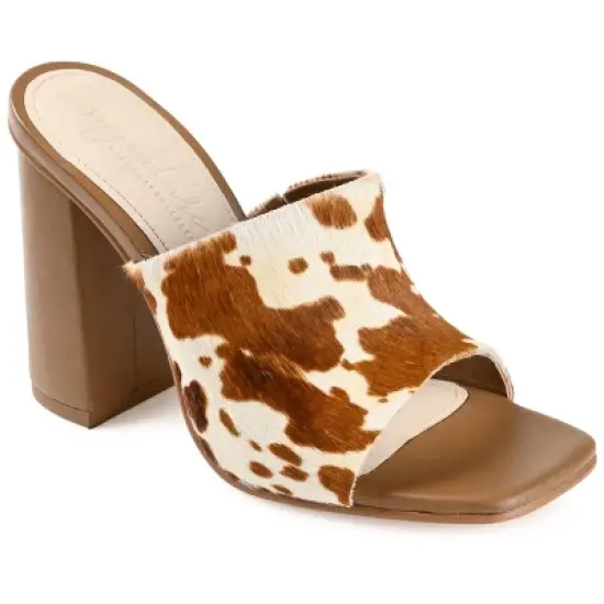 Journee Signature Womens Genuine Leather Deena Slip On Block Heel Open Square Toe Sandals image {10}