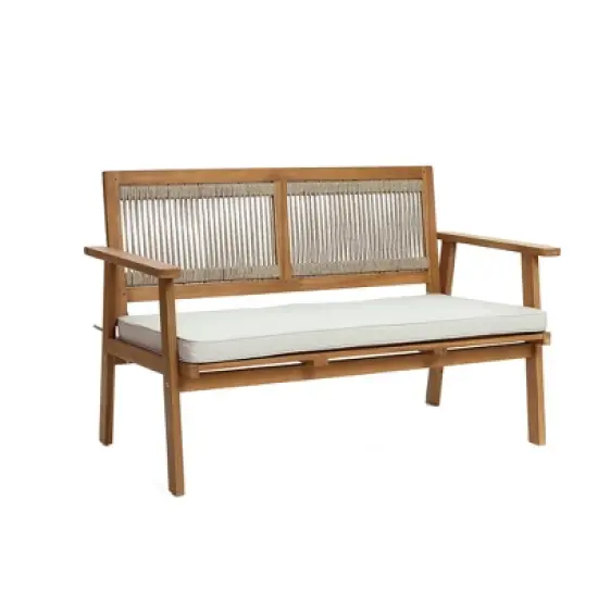 LuxenHome Outdoor Acacia Wood Rope Back 4-Piece Patio Seating with Cushions and Coffee Table Set image {5}