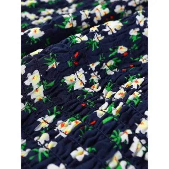 Allegra K Women's Puff Short Sleeve Sweetheart Neck Floral Smocked Bodycon Mini Dress image {5}