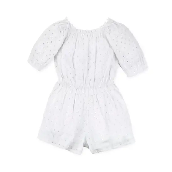 Hope & Henry Girls' Organic Cotton Puff Sleeve Eyelet Romper, Toddler image {2}