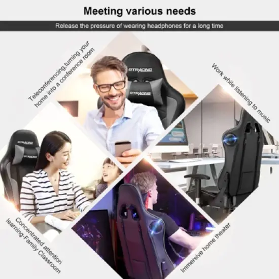 GTRACING Gaming Chair with Bluetooth Speakers High Back PU Office Chair Gray image {4}