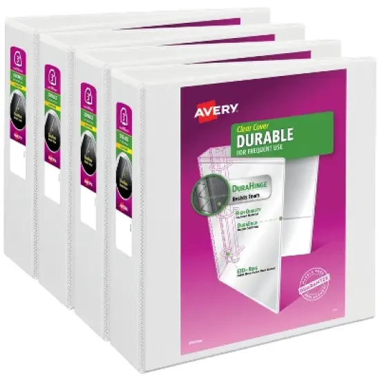Avery Durable Clear View 3 Ring Binders, 3 Inch Binder Rings, 4 White Binders (09203) image {8}