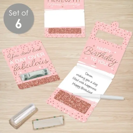 Big Dot of Happiness Pink Rose Gold Birthday - DIY Assorted Happy Birthday Cash Holder Gift - Funny Money Cards - Set of 6 image {1}