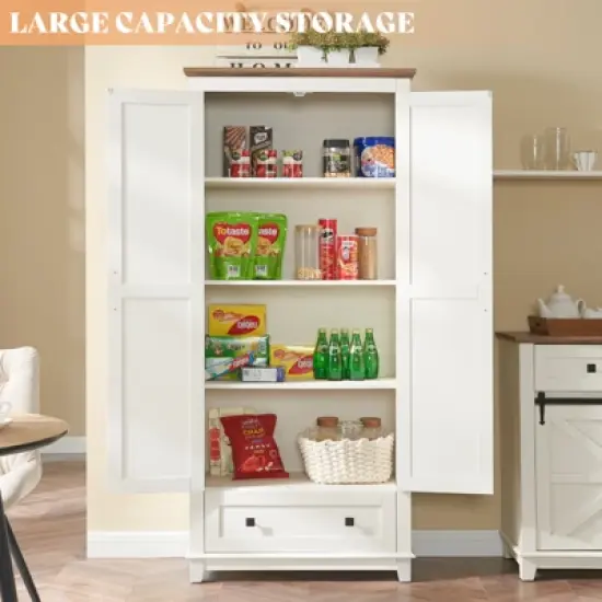 AMERLIFE Farmhouse Kitchen Pantry Cabinet, 72" Tall Storage Cabinet with Adjustable Shelves & Barn Doors image {2}